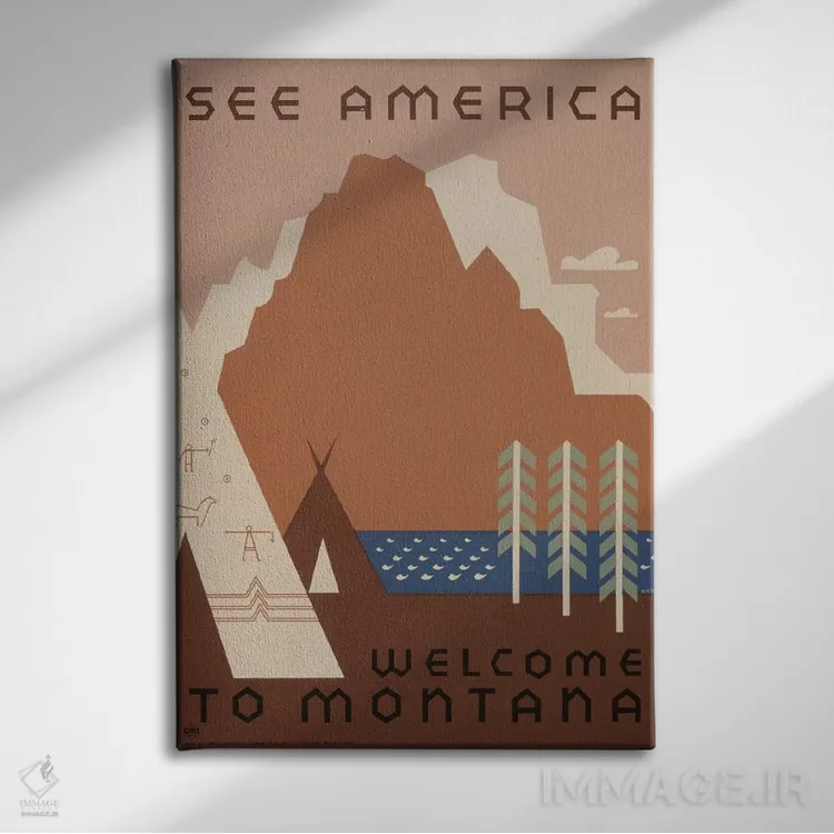 تابلو مدرن "به مونتانا خوش آمدید ۱" اثر کتابخانه کنگره - نمای روبهرو روی دیوار