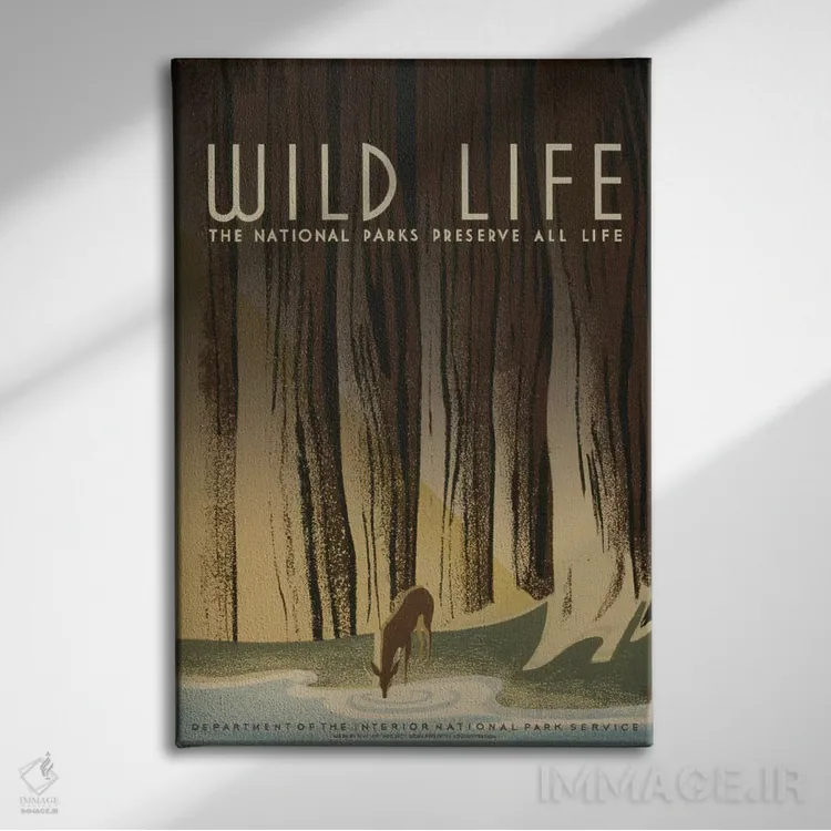 تابلو مدرن "حیات وحش" اثر کتابخانه کنگره - نمای روبهرو روی دیوار