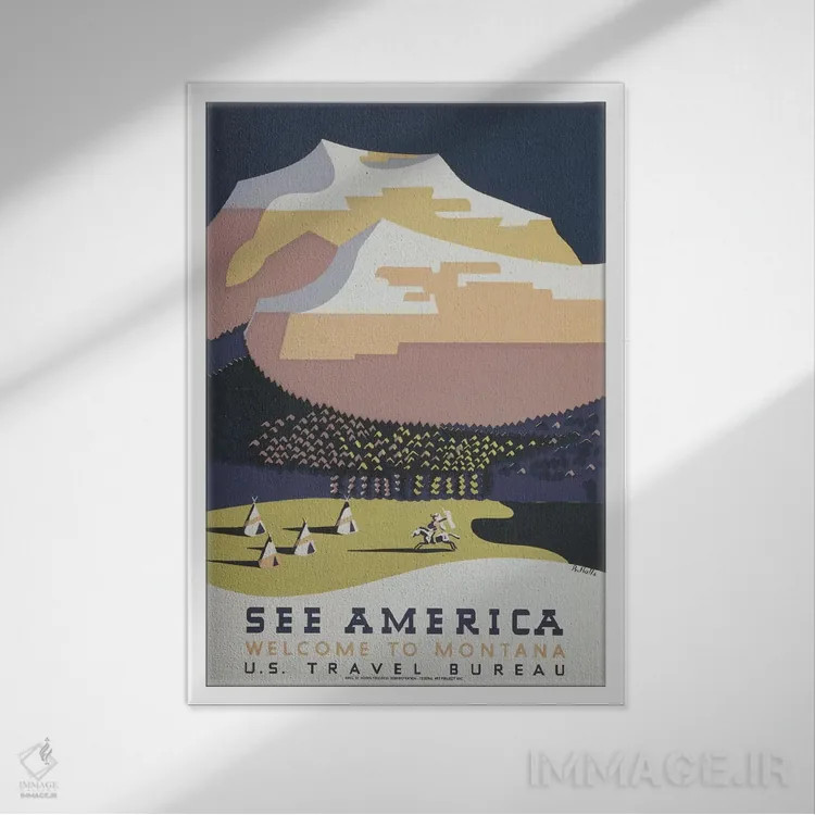 تابلو مدرن "به مونتانا خوش آمدید ۲" اثر کتابخانه کنگره - نمای قابدار سفید