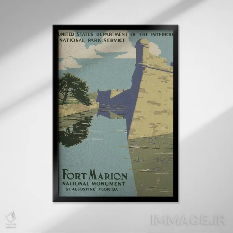 تابلو مدرن "بنای ملی فورت ماریون، سنت آگوستین، فلوریدا" اثر کتابخانه کنگره - نمای قابدار مشکی