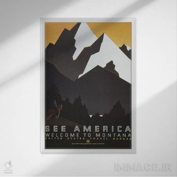 تابلو مدرن "به مونتانا خوش آمدید ۳" اثر کتابخانه کنگره - نمای قابدار سفید