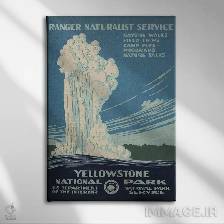 تابلو مدرن "پارک ملی یلو استون " اثر کتابخانه کنگره - نمای روبهرو روی دیوار