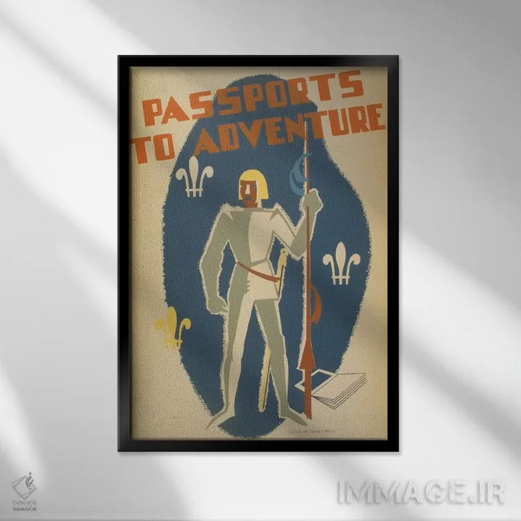 تابلو مدرن "گذرنامه به ماجراجویی" اثر کتابخانه کنگره - نمای قابدار مشکی