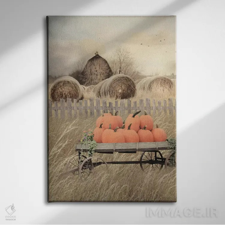 تابلو دکوراتیو برداشت کدو حلوایی اثر لری دیتر - نمای روبهرو روی دیوار