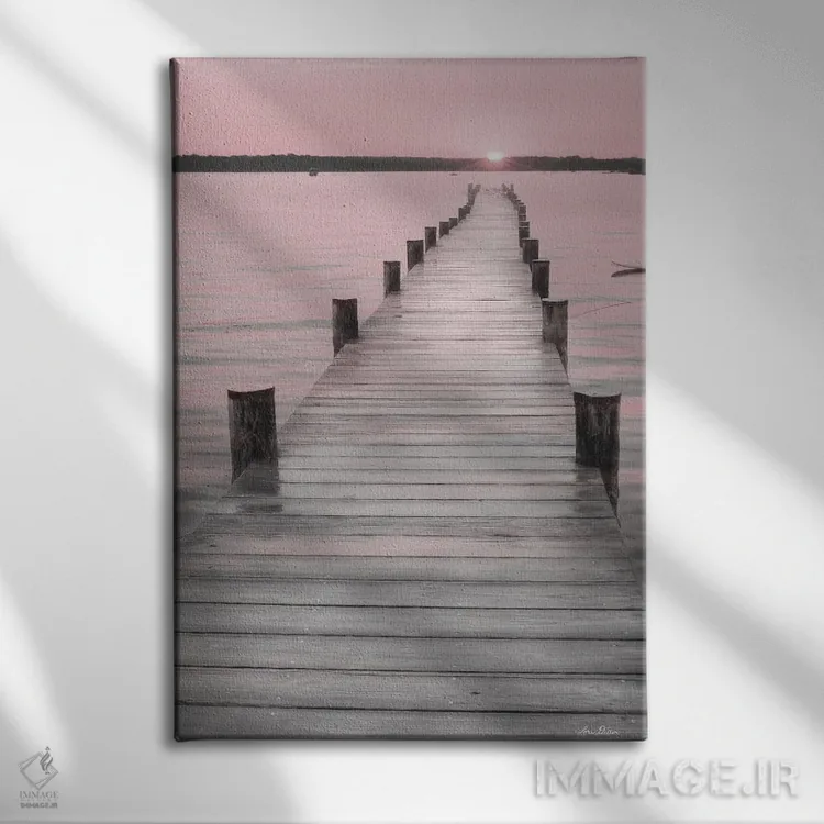 تابلو دکوراتیو "غروب صورتی در اسکله" اثر لری دیتر - نمای روبهرو روی دیوار