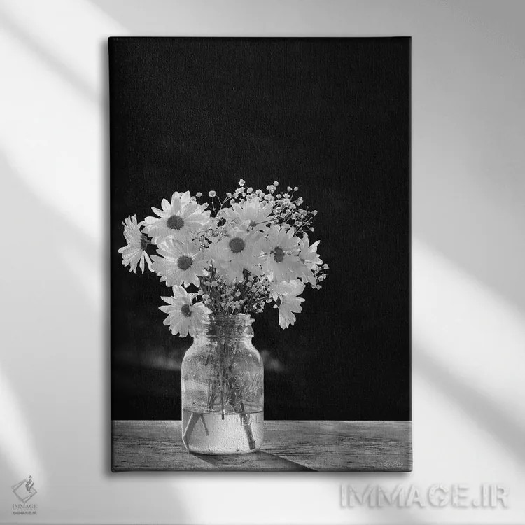 تابلو دکوراتیو "گل های بابونه ظریف" اثر لری دیتر - نمای روبهرو روی دیوار