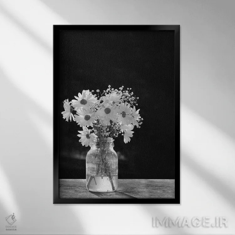 تابلو دکوراتیو "گل های بابونه ظریف" اثر لری دیتر - نمای قابدار مشکی
