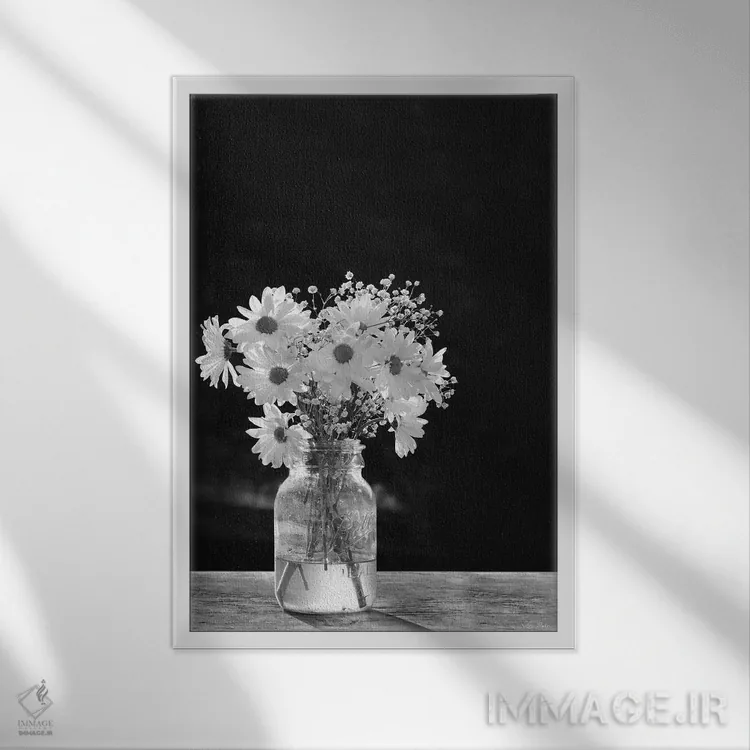 تابلو دکوراتیو "گل های بابونه ظریف" اثر لری دیتر - نمای قابدار سفید