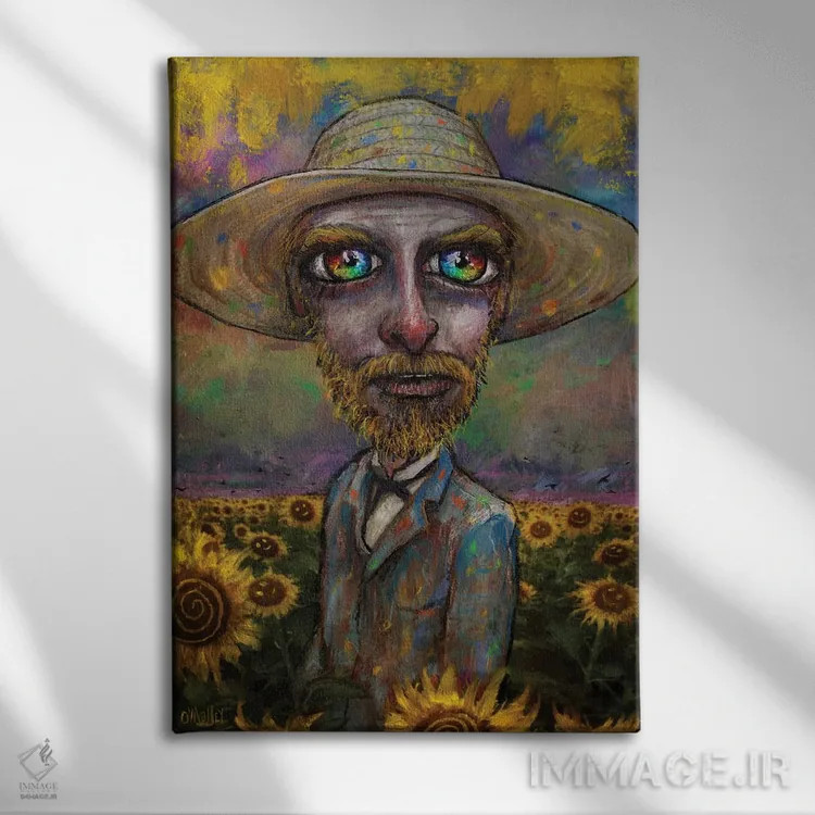 تابلو دکوراتیو "وینسنت و آفتابگردان ها" اثر لیت او'مالی - نمای روبهرو روی دیوار