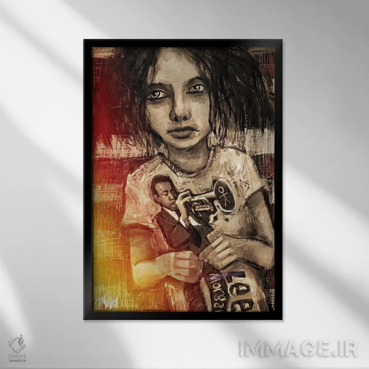 تابلو دکوراتیو "پسر جاز" اثر لیت او'مالی - نمای قابدار مشکی