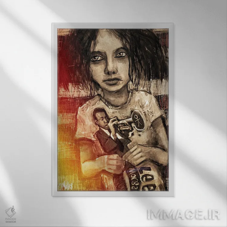 تابلو دکوراتیو "پسر جاز" اثر لیت او'مالی - نمای قابدار سفید