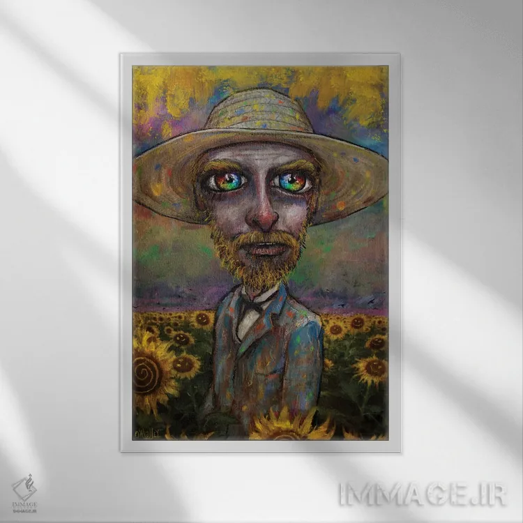تابلو دکوراتیو "وینسنت و آفتابگردان ها" اثر لیت او'مالی - نمای قابدار سفید