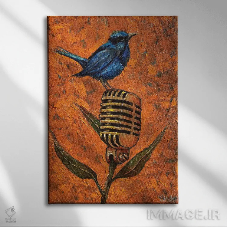 تابلو دکوراتیو "گنجشک آبی" اثر لیت او'مالی - نمای روبهرو روی دیوار