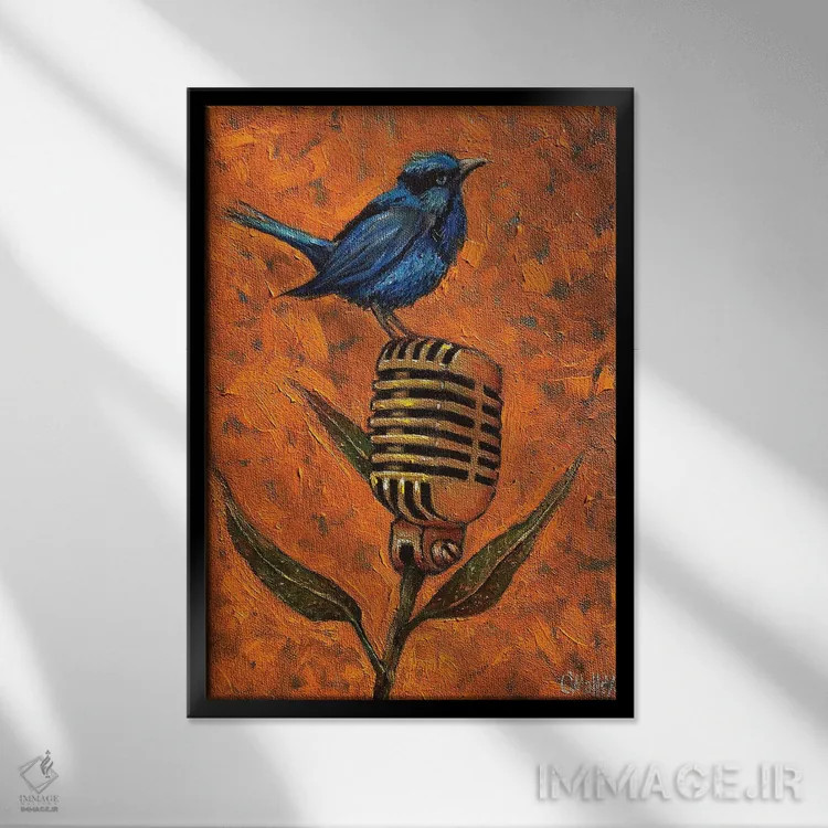 تابلو دکوراتیو "گنجشک آبی" اثر لیت او'مالی - نمای قابدار مشکی