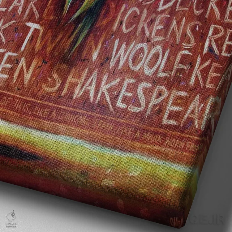 تابلو دکوراتیو "ادبیات و پرواز" اثر لیت او'مالی - نمای نزدیک بافت بوم