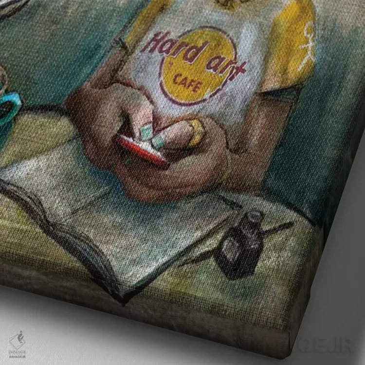 تابلو دکوراتیو "کافه هنر سخت" اثر لیت او'مالی - نمای نزدیک بافت بوم