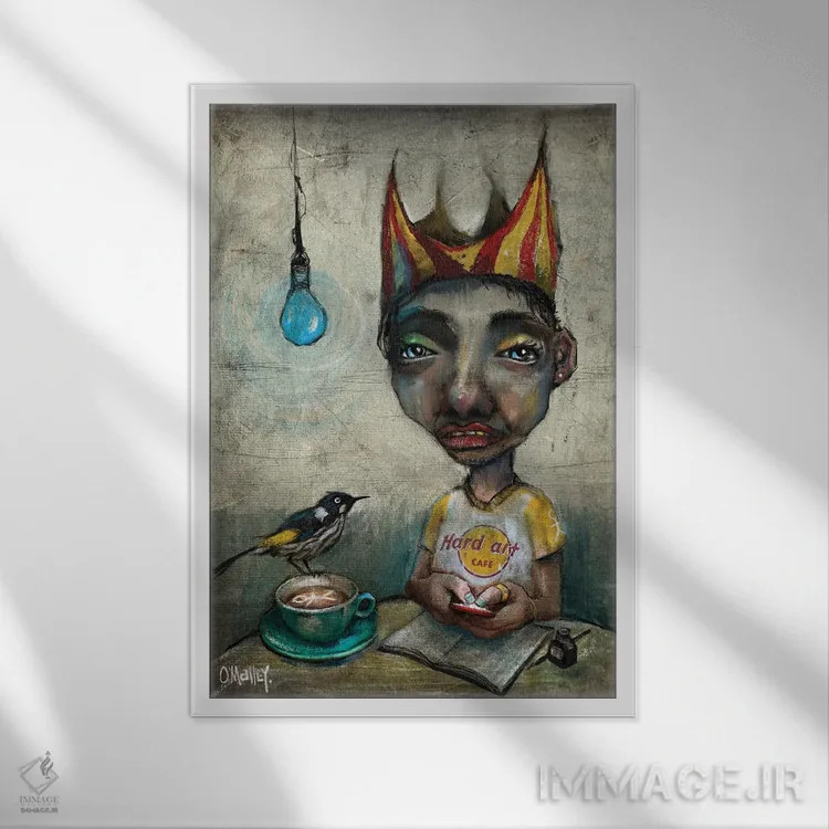 تابلو دکوراتیو "کافه هنر سخت" اثر لیت او'مالی - نمای قابدار سفید