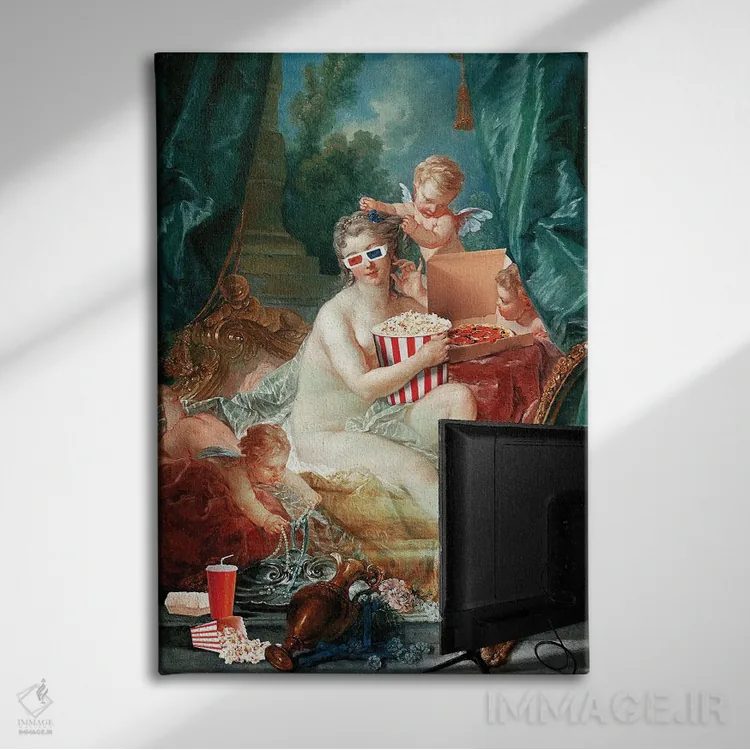 تابلو دکوراتیو "تلویزیون و استراحت" اثر یوناس لوس - نمای روبهرو روی دیوار