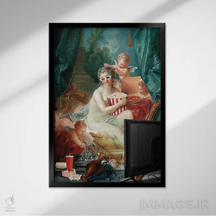 تابلو دکوراتیو "تلویزیون و استراحت" اثر یوناس لوس - نمای قابدار مشکی