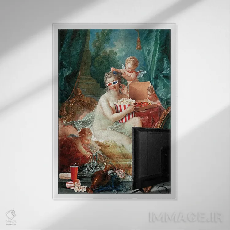 تابلو دکوراتیو "تلویزیون و استراحت" اثر یوناس لوس - نمای قابدار سفید