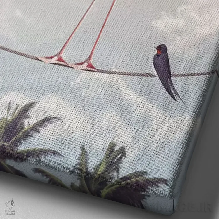 تابلو دکوراتیو "فلامینگو و دوستان" اثر یوناس لوس - نمای نزدیک بافت بوم