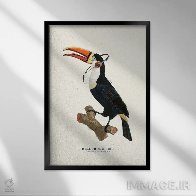 تابلو دکوراتیو "پرنده هدفون" اثر یوناس لوس - نمای قابدار مشکی