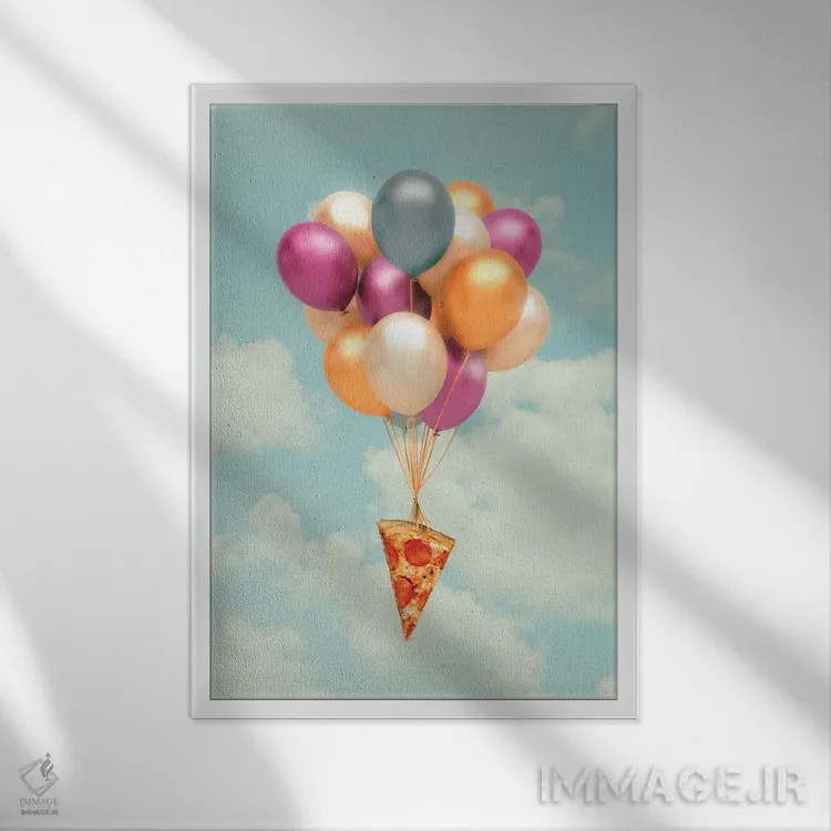 تابلو دکوراتیو "بادکنک های پیتزا" اثر یوناس لوس - نمای قابدار سفید