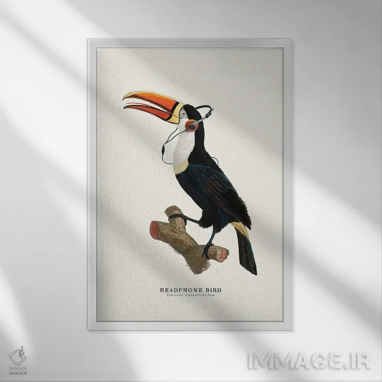 تابلو دکوراتیو "پرنده هدفون" اثر یوناس لوس - نمای قابدار سفید