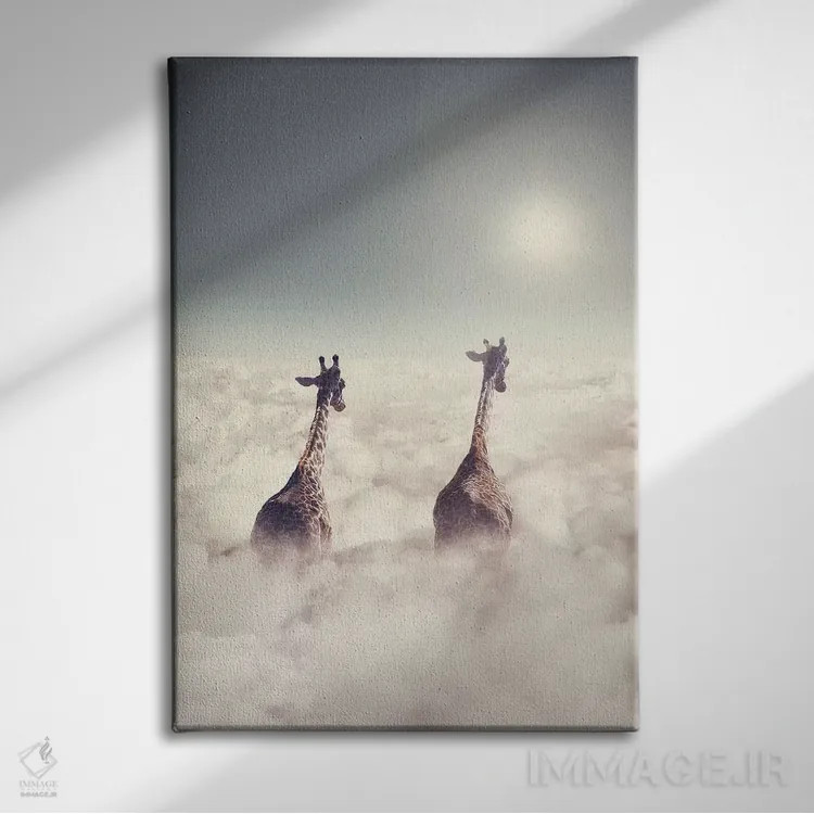 تابلو دکوراتیو "زرافه های غول پیکر" اثر یوناس لوس - نمای روبهرو روی دیوار