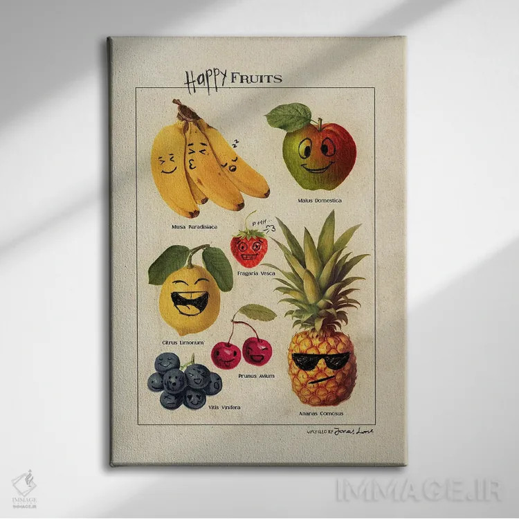 تابلو دکوراتیو "میوه های شاد" اثر یوناس لوس - نمای روبهرو روی دیوار