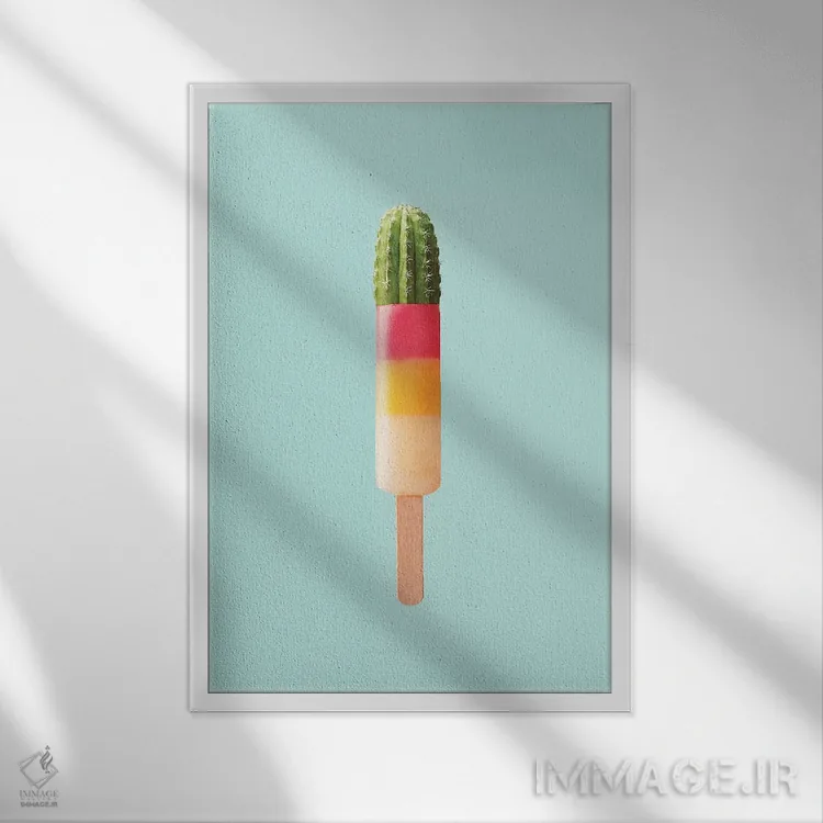 تابلو دکوراتیو "بستنی چوبی کاکتوس" اثر یوناس لوس - نمای قابدار سفید