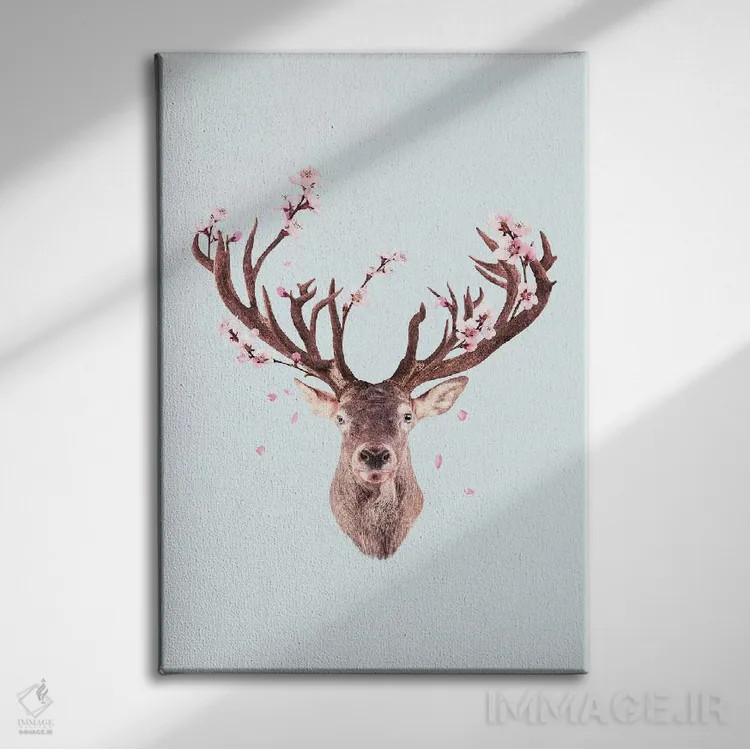 تابلو دکوراتیو "گوزن شکوفه گیلاس" اثر یوناس لوس - نمای روبهرو روی دیوار