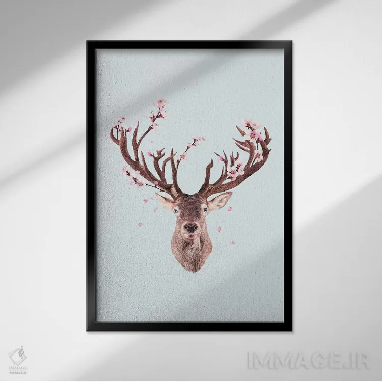 تابلو دکوراتیو "گوزن شکوفه گیلاس" اثر یوناس لوس - نمای قابدار مشکی