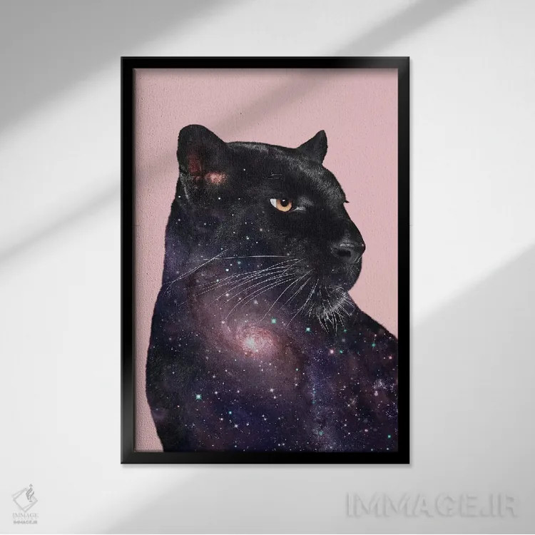 تابلو دکوراتیو "پلنگ کهکشانی" اثر یوناس لوس - نمای قابدار مشکی