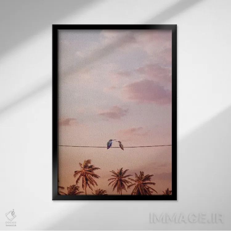 تابلو دکوراتیو "مرغ های مگس خوار عاشق" اثر یوناس لوس - نمای قابدار مشکی