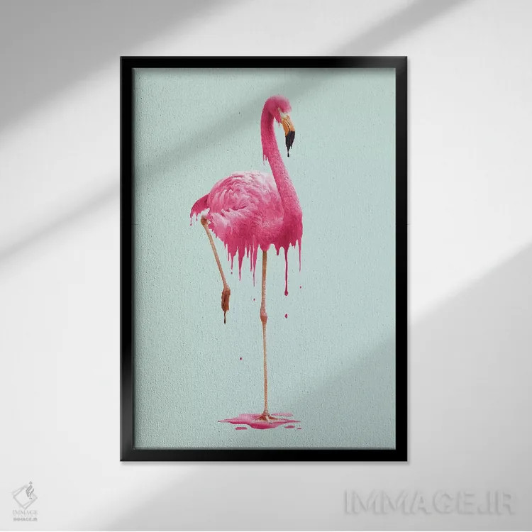 تابلو دکوراتیو "فلامینگوی ذوب شونده" اثر یوناس لوس - نمای قابدار مشکی