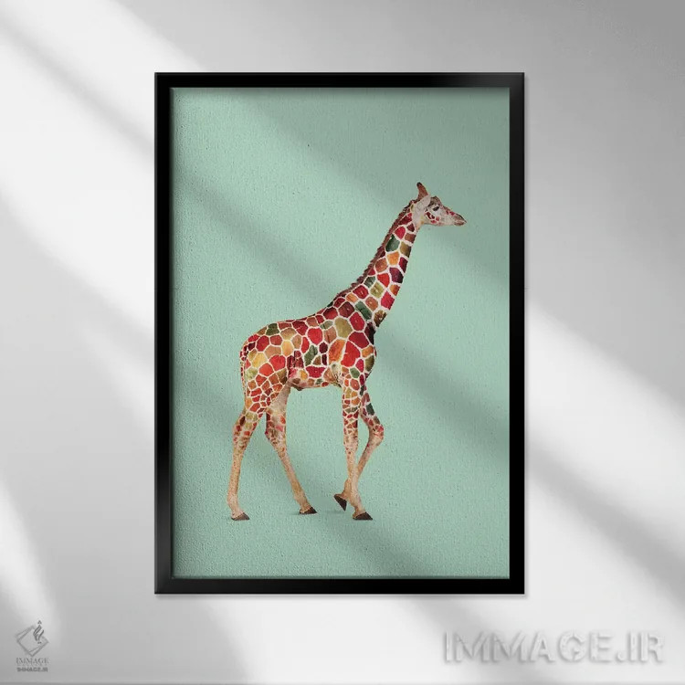 تابلو دکوراتیو "زرافه رنگی" اثر یوناس لوس - نمای قابدار مشکی