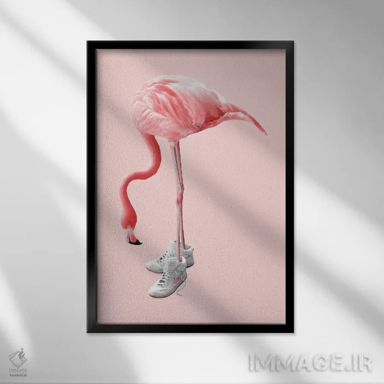 تابلو دکوراتیو "فلامینگوی کفش کتانی" اثر یوناس لوس - نمای قابدار مشکی
