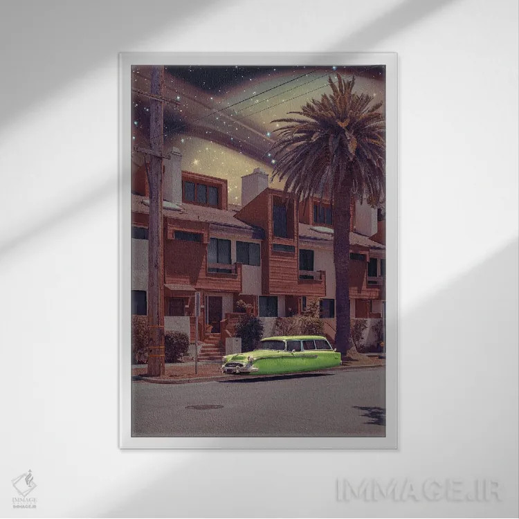 تابلو دکوراتیو "روستای فضایی" اثر یوناس لوس - نمای قابدار سفید