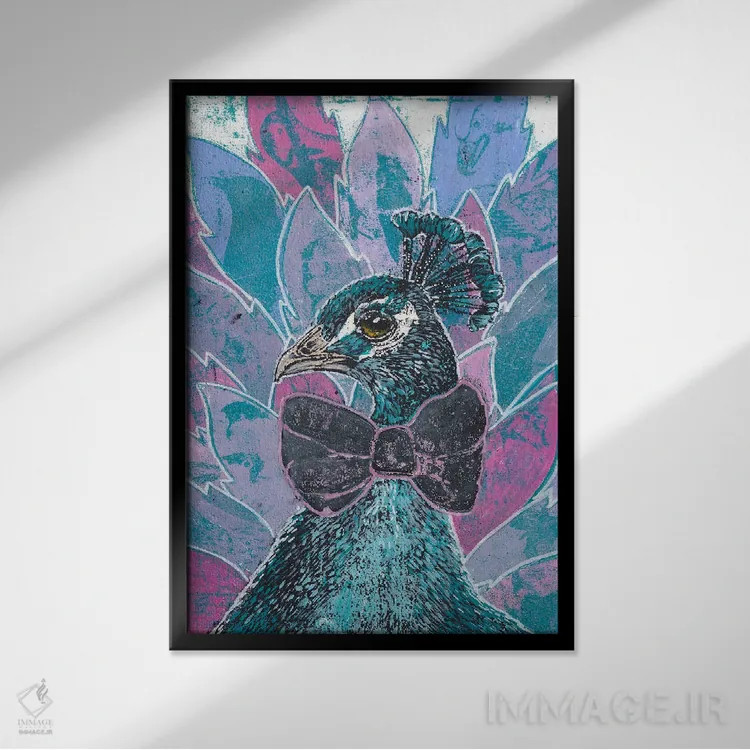 تابلو دکوراتیو "شکوه طاووس" اثر شارلین لومیس - نمای قابدار مشکی