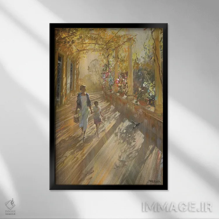 تابلو دکوراتیو "بازگشت از پیاده روی" اثر لوران پارسلیه - نمای قابدار مشکی