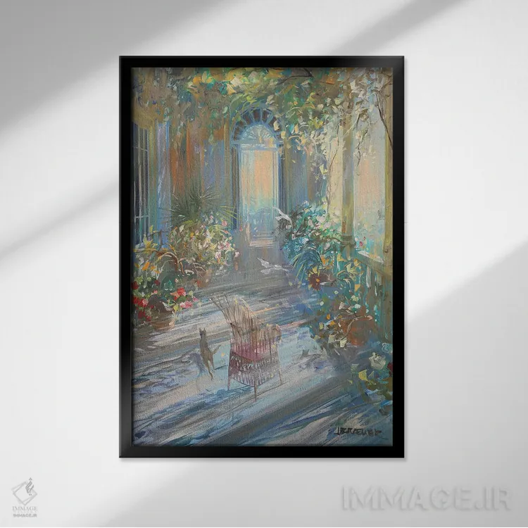 تابلو دکوراتیو "نور روی تراس" اثر لوران پارسلیه - نمای قابدار مشکی