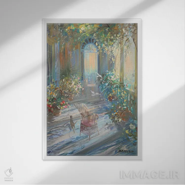 تابلو دکوراتیو "نور روی تراس" اثر لوران پارسلیه - نمای قابدار سفید