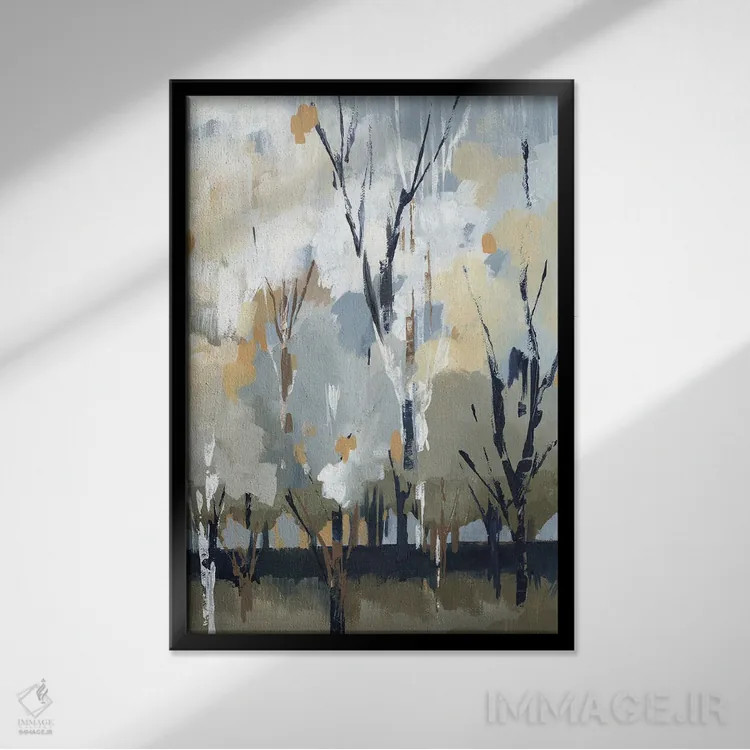 تابلو دکوراتیو برچ نقره ای ۱ اثر لرا - نمای قابدار مشکی