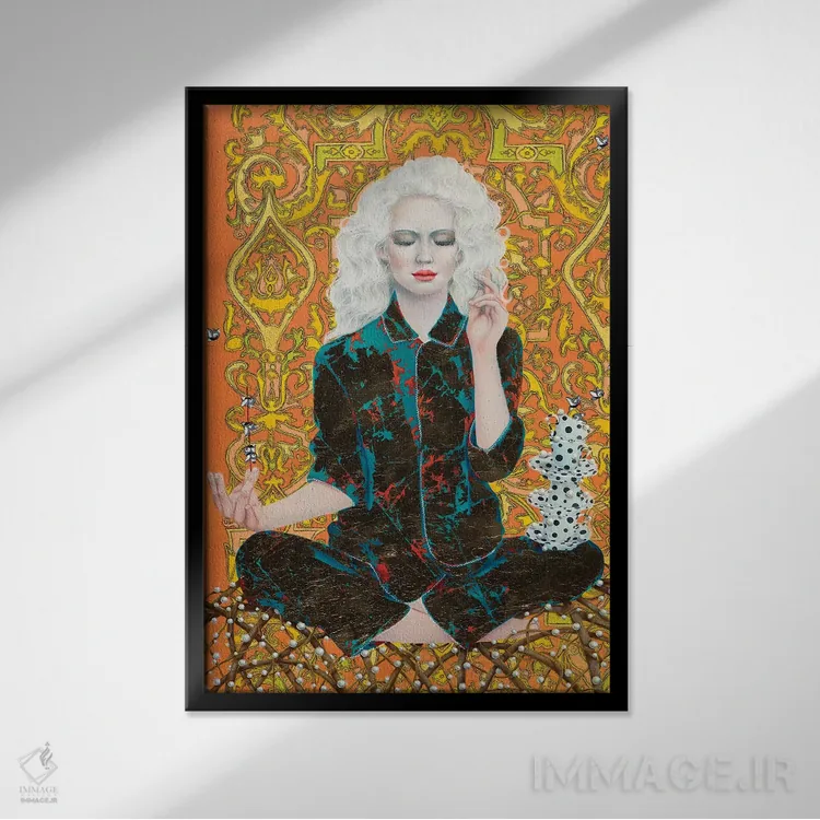 تابلو دکوراتیو وضعیت لوتوس اثر لیوا پاکالنه فانلی - نمای قابدار مشکی