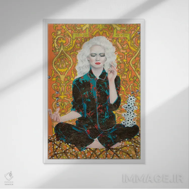 تابلو دکوراتیو وضعیت لوتوس اثر لیوا پاکالنه فانلی - نمای قابدار سفید