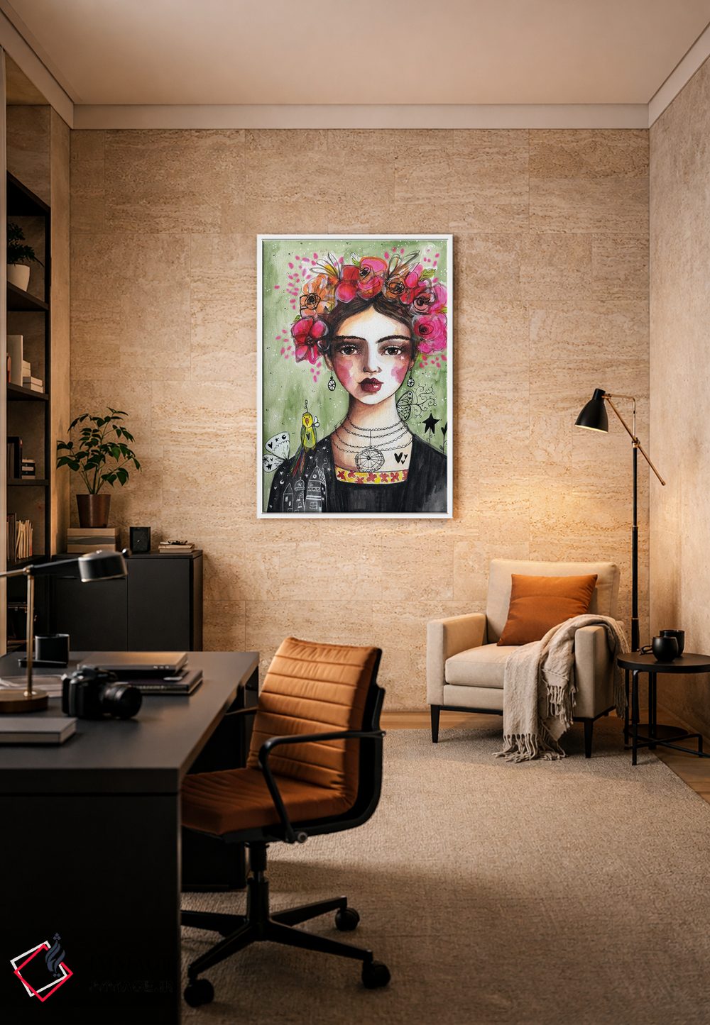 تابلو دکوراتیو بانویی با گل ها اثر تامارا لاپورت - D6W