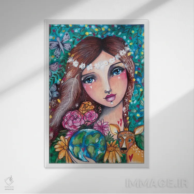 تابلو دکوراتیو مادر طبیعت اثر تامارا لاپورت - نمای قابدار سفید