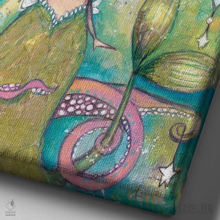 تابلو دکوراتیو پری دریایی کوچک توانمند اثر تامارا لاپورت - نمای نزدیک بافت بوم