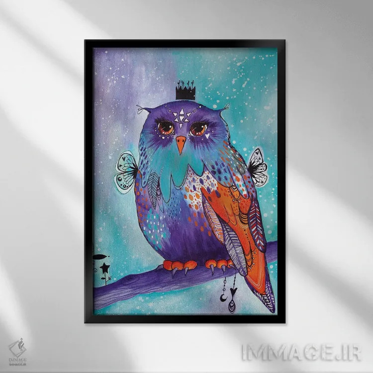 تابلو دکوراتیو جغد برفی اثر تامارا لاپورت - نمای قابدار مشکی